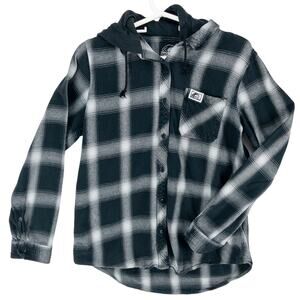 Lurking Class Hoodie Button-Up Men's Large Black White Plaid Logo Graphic Skull